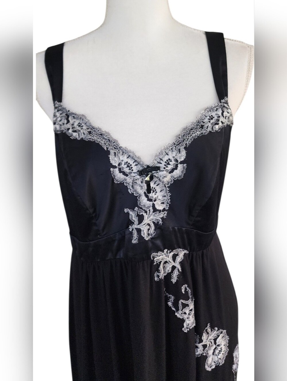 Soma Black Maxi Nightgown with White Lace Trim - Picture 5 of 9